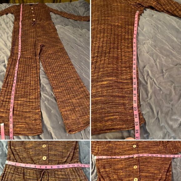 Art Class Button Ribbed Jumpsuit Lettuce Trim Girls Brown Multicolor XL 14 / 16 - Picture 9 of 10